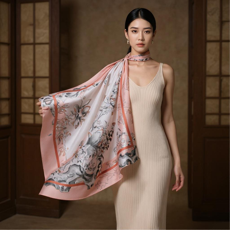 Hall of Harmony Pure Mulberry Silk Scarf Elegant Heritage Design