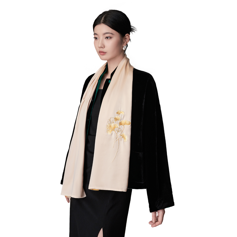 Floral Whispers Suzhou Embroidered Scarf Elegant Silk Wrap with Chinese Floral Design