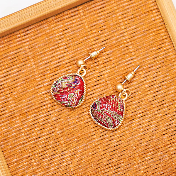 Vintage Style Song Brocade Silk Earrings Chinese Handwoven Fabric