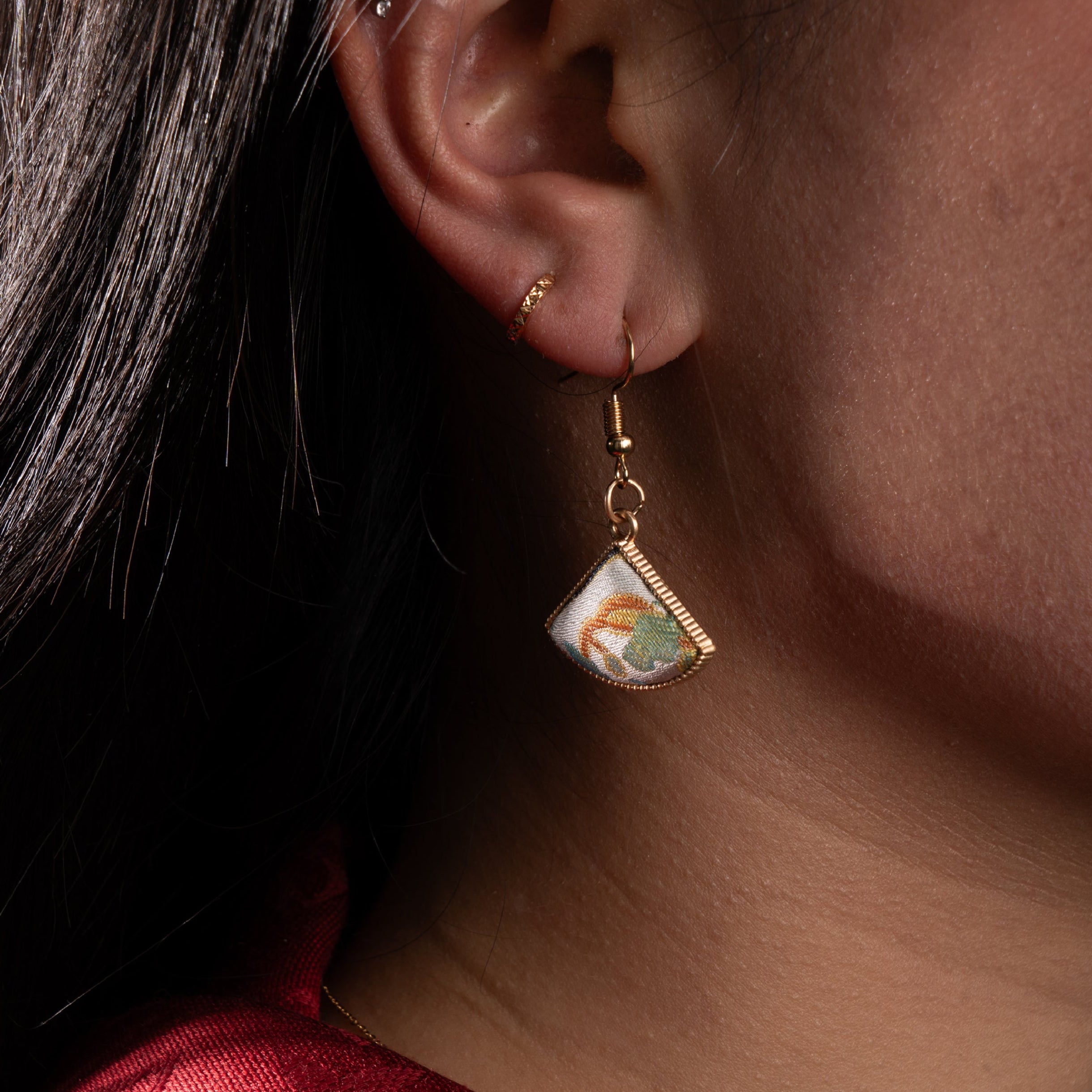 Song Brocade Earrings (Random Style) Chinese handwoven fabric Traditional elegance