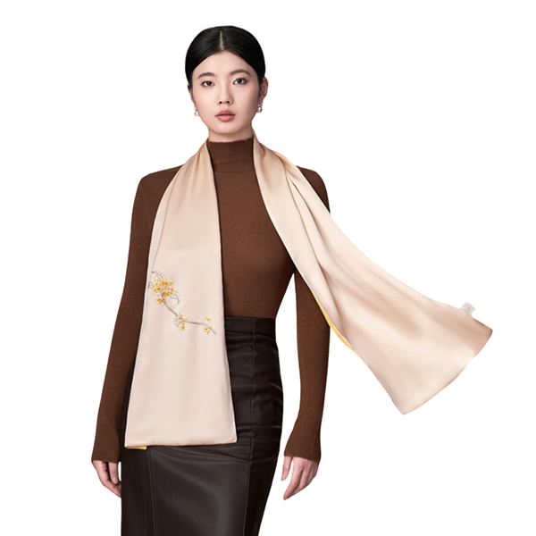 Floral Whispers Suzhou Embroidered Scarf Elegant Silk Wrap with Chinese Floral Design