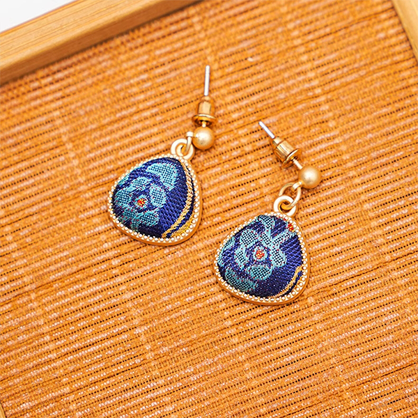 Vintage Style Song Brocade Silk Earrings Chinese Handwoven Fabric