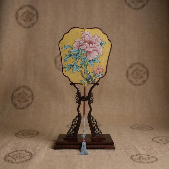 Regal Peony Handcrafted Kesi Silk Fan Timeless Heritage Design