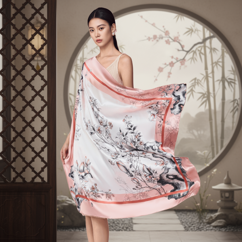 Hall of Harmony Pure Mulberry Silk Scarf Elegant Heritage Design
