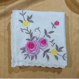Blossoms Embroidered Handkerchief Soft Cotton Linen Floral Hanky