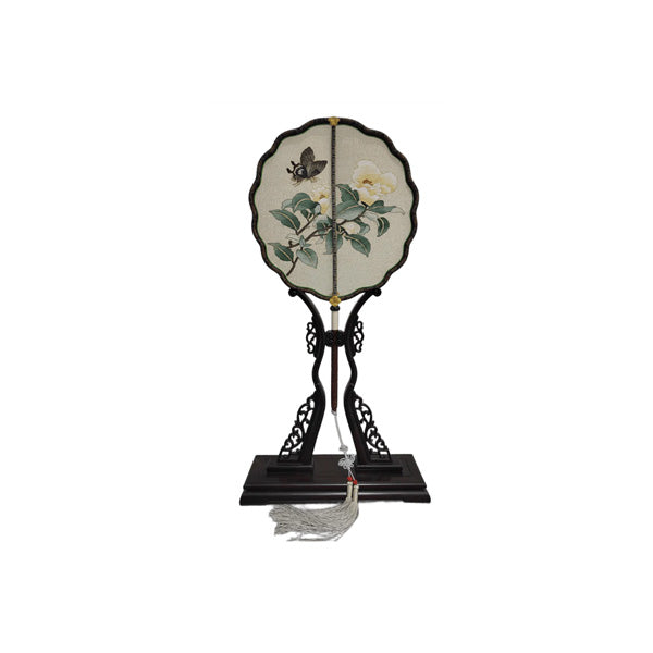 Butterfly and Camellia Kesi Silk Round Fan Artisan Made Cultural Elegance