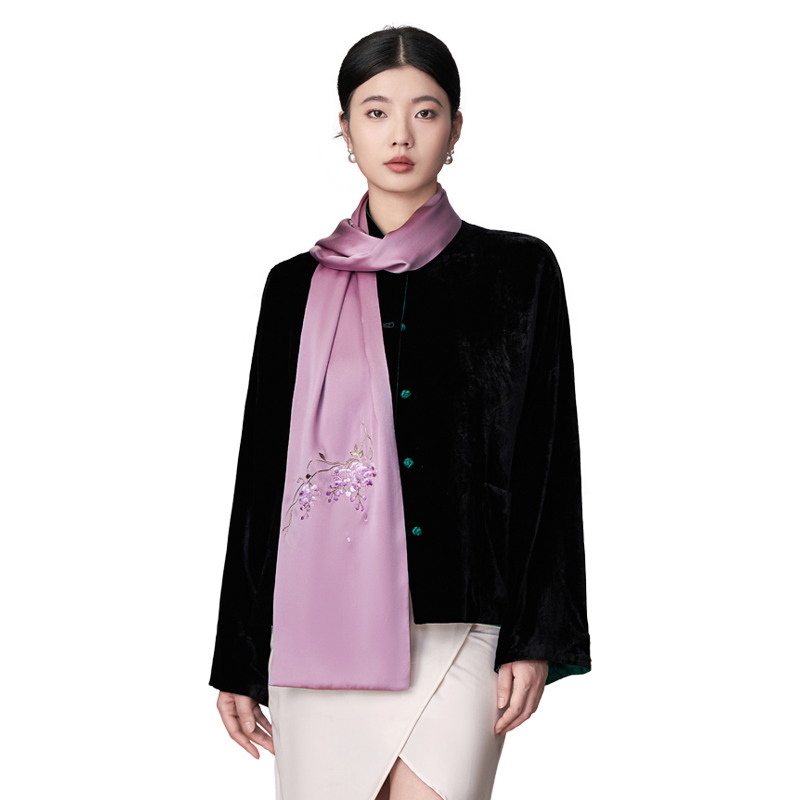 Floral Whispers Suzhou Embroidered Scarf Elegant Silk Wrap with Chinese Floral Design