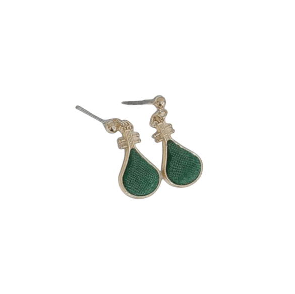Lute Silhouette Pure Edition Kesi Silk Earrings Artisan Made Cultural Elegance