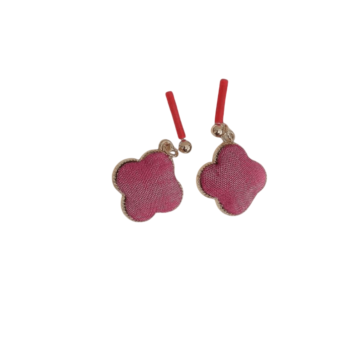 Crabapple Bloom – Monochrome Edition Kesi Silk Clover Earrings Artisan Made