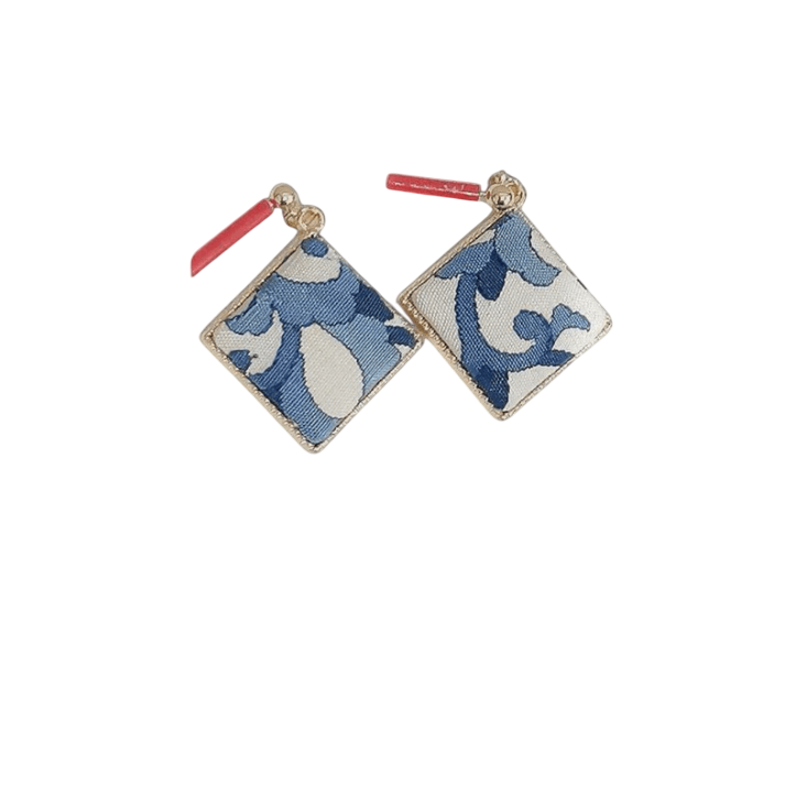 Handmade Kesi Silk Earrings Cornered Grace Blue & White Edition for Women