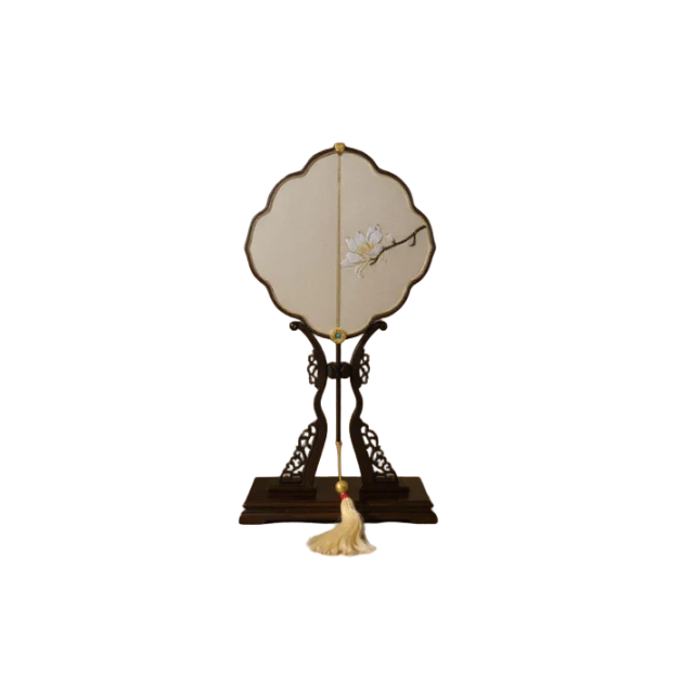 Yulan Grace Magnolia Kesi Silk Fan Handcrafted Chinese Silk Fan with Magnolia Motif
