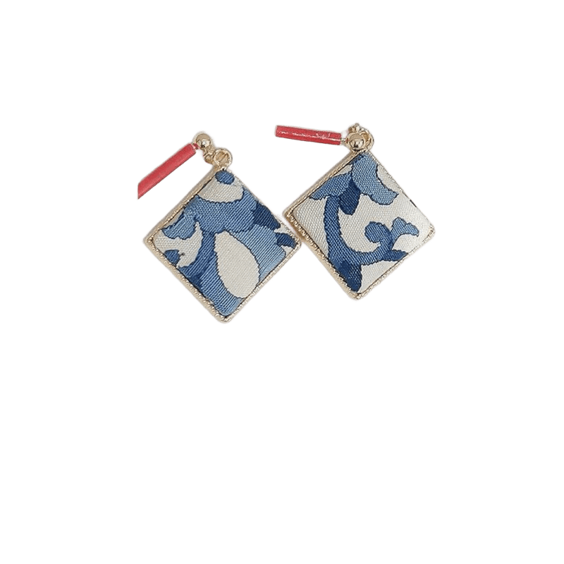 Handmade Kesi Silk Earrings Cornered Grace Blue & White Edition for Women