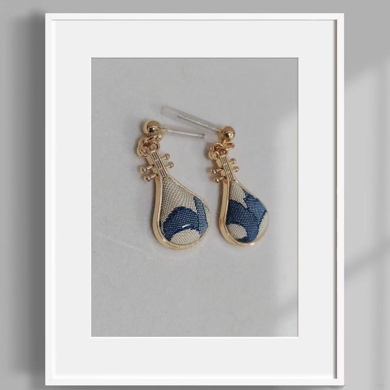 Lute Silhouette Edition Kesi Silk Earrings Artisan Made Cultural Elegance