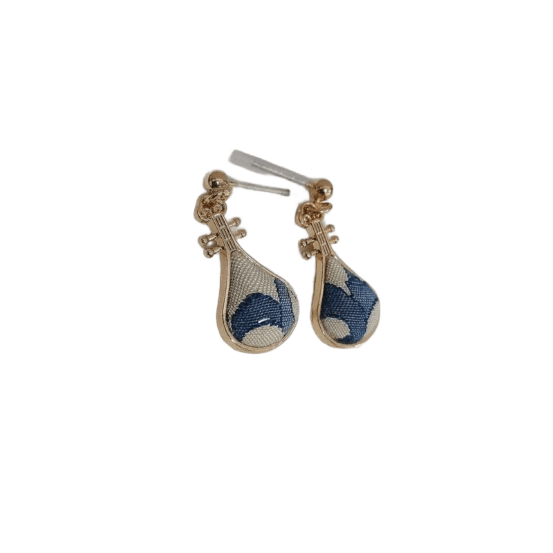 Lute Silhouette Edition Kesi Silk Earrings Artisan Made Cultural Elegance
