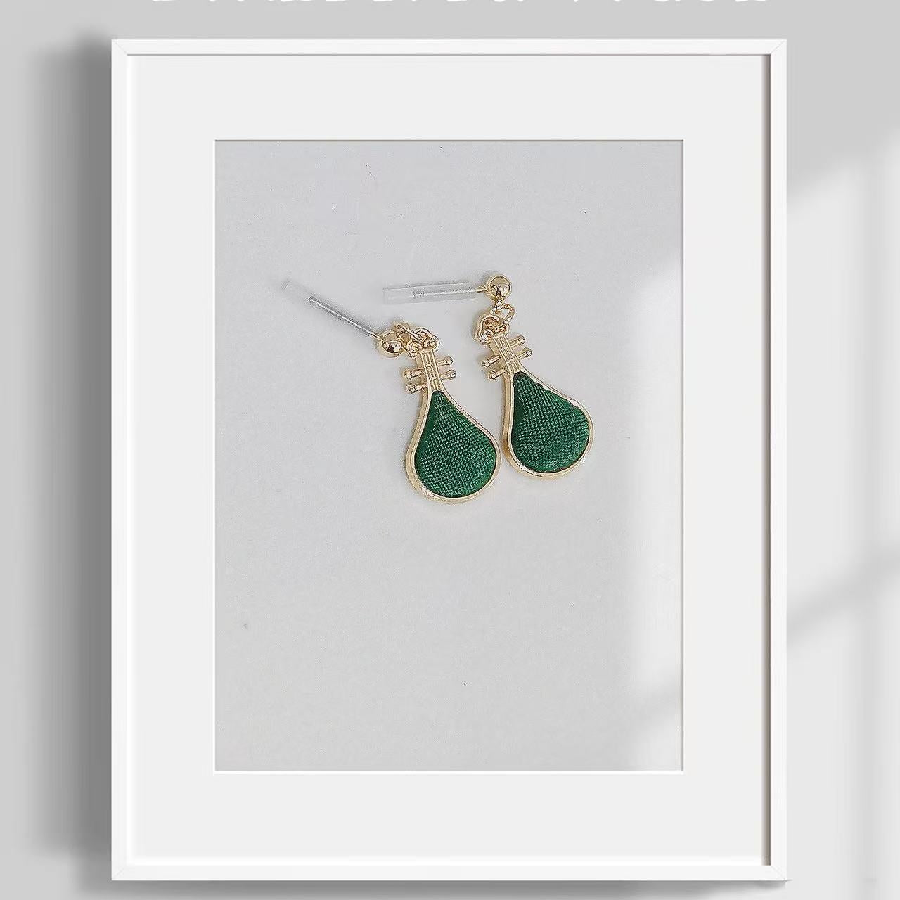 Lute Silhouette Pure Edition Kesi Silk Earrings Artisan Made Cultural Elegance