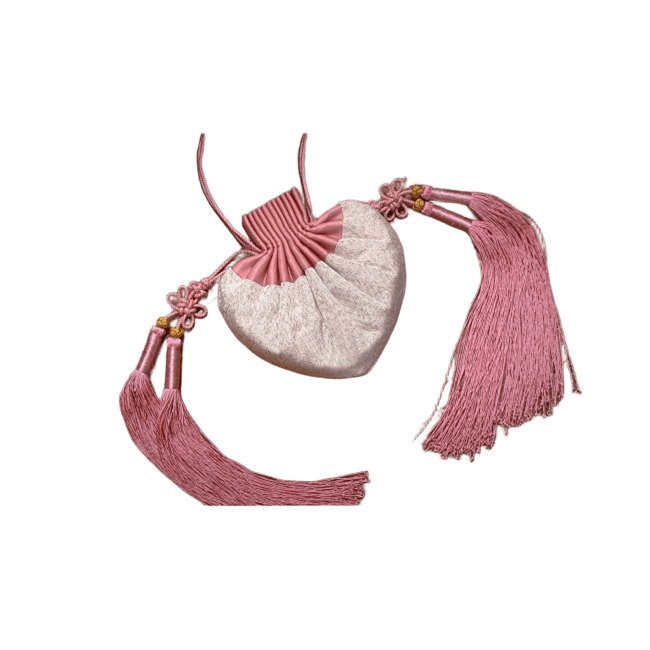 Heart Motif Kesi Silk Sachet Pink Handmade Chinese Silk Pouch