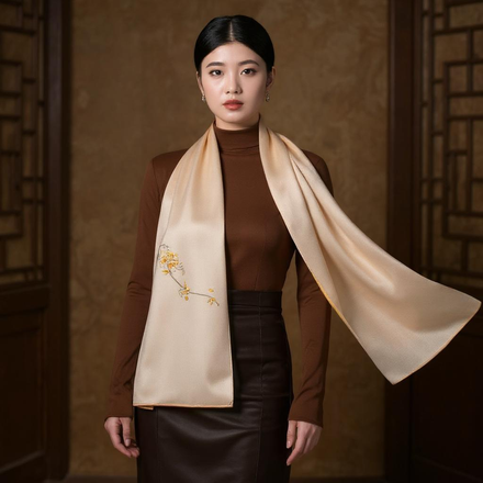 Floral Whispers Suzhou Embroidered Scarf Elegant Silk Wrap with Chinese Floral Design