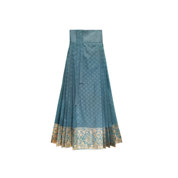 Ming Dynasty Women's Traditional Clothing Nine tailed Fox Green Horse Faced Skirt