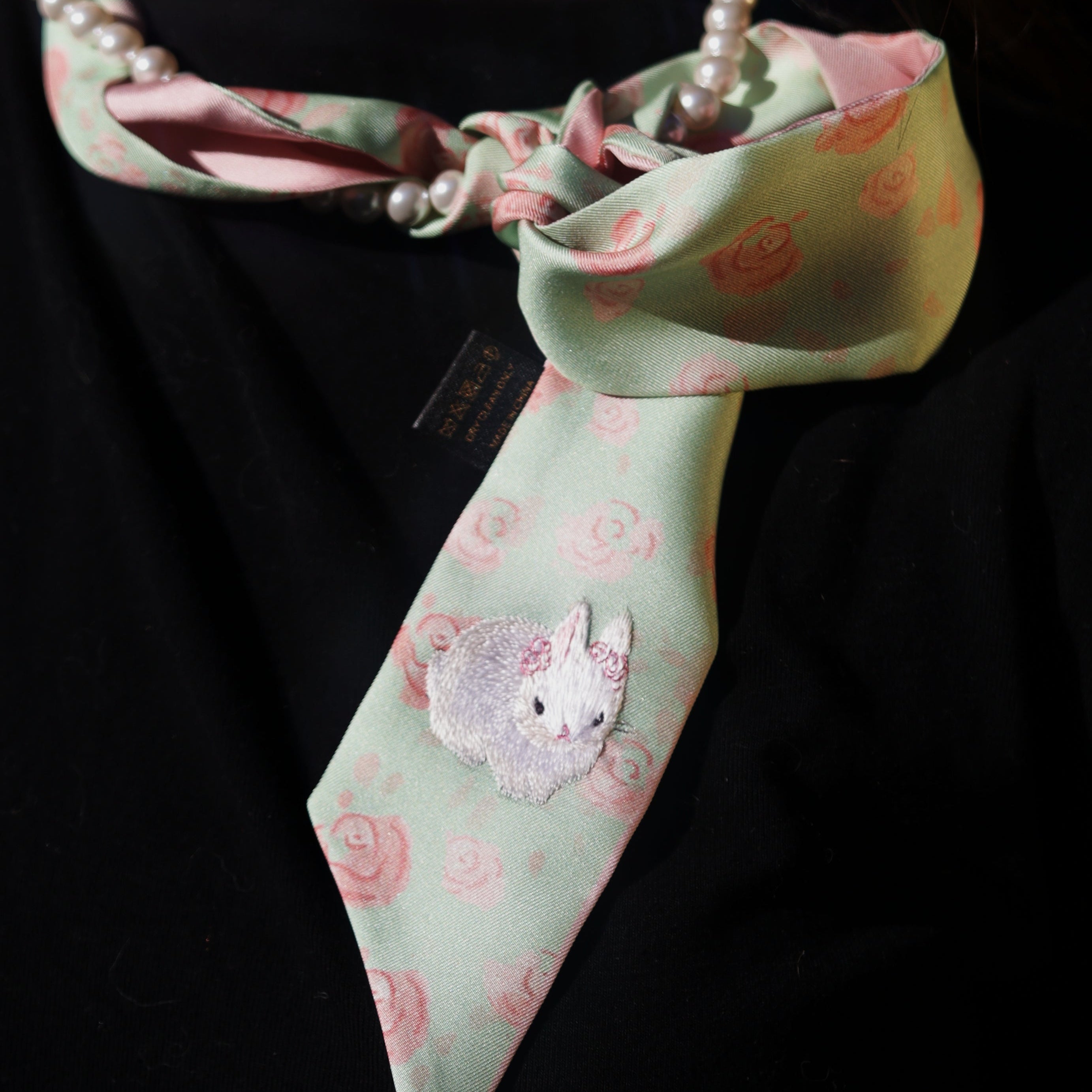 Moonlit Rabbit Suruo Edition Soft Green Real Silk Ribbon Luxury Handmade