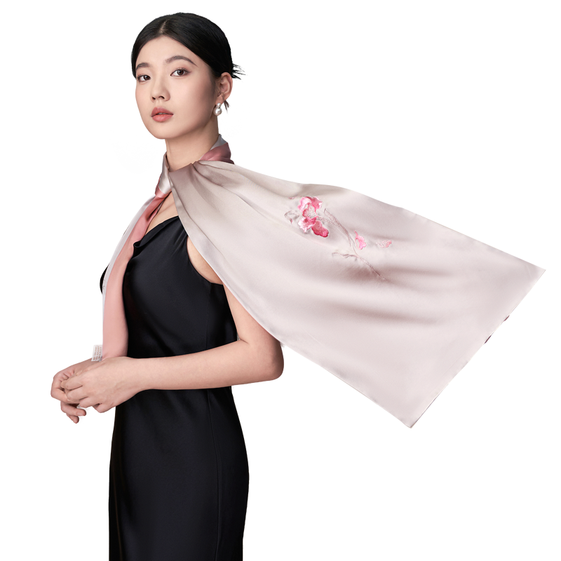 Floral Whispers Suzhou Embroidered Scarf Elegant Silk Wrap with Chinese Floral Design