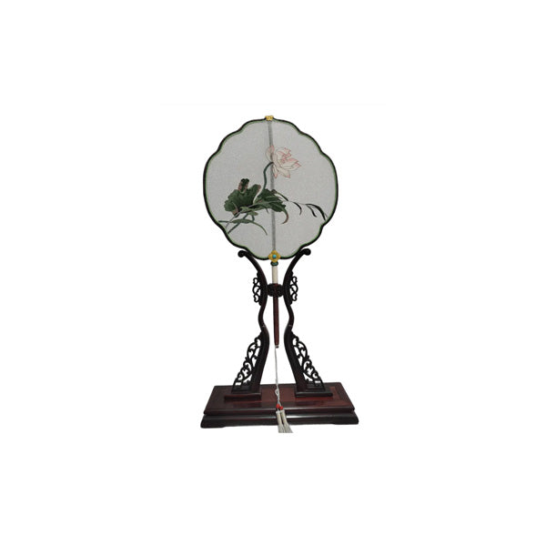 Pure Lotus Kesi Silk Fan Handcrafted Chinese Silk Fan with Lotus Motif
