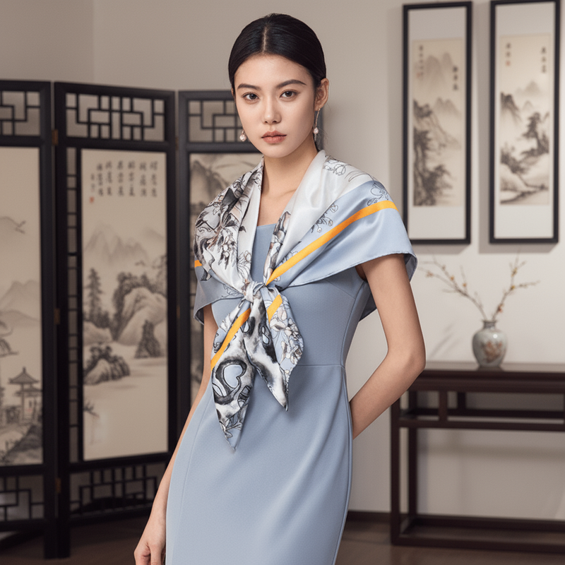Hall of Harmony Pure Mulberry Silk Scarf Elegant Heritage Design