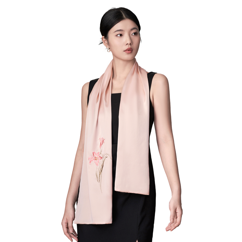 Floral Whispers Suzhou Embroidered Scarf Elegant Silk Wrap with Chinese Floral Design