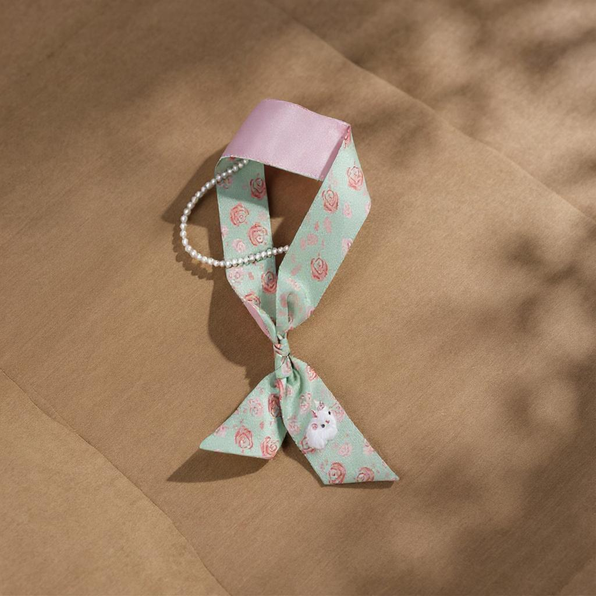 Moonlit Rabbit Suruo Edition Soft Green Real Silk Ribbon Luxury Handmade