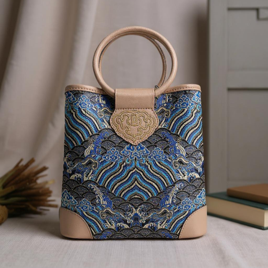 Ocean and Cliff Song Brocade Silk Clutch Bag Elegant Chinese Evening Purse