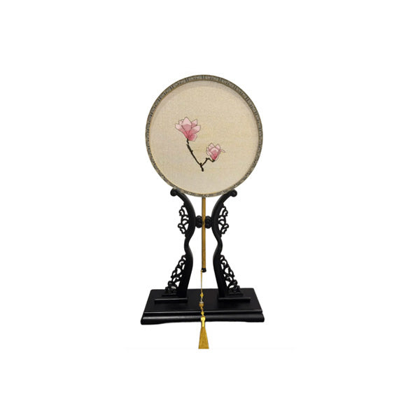Blush Magnolia Handcrafted Kesi Silk Fan Elegant Chinese Floral Folding Fan