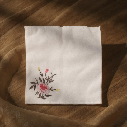 Blossoms Embroidered Handkerchief Soft Cotton Linen Floral Hanky