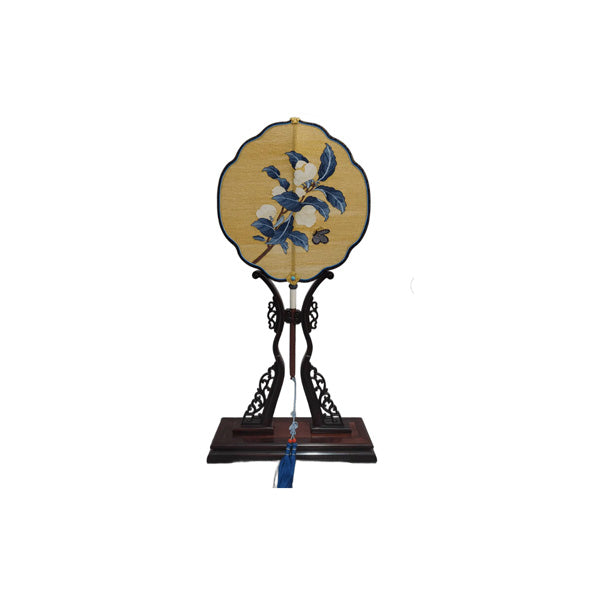 Kapok Blossoms Kesi Silk Fan Artisan-Made Chinese Floral Folding Fan for Women