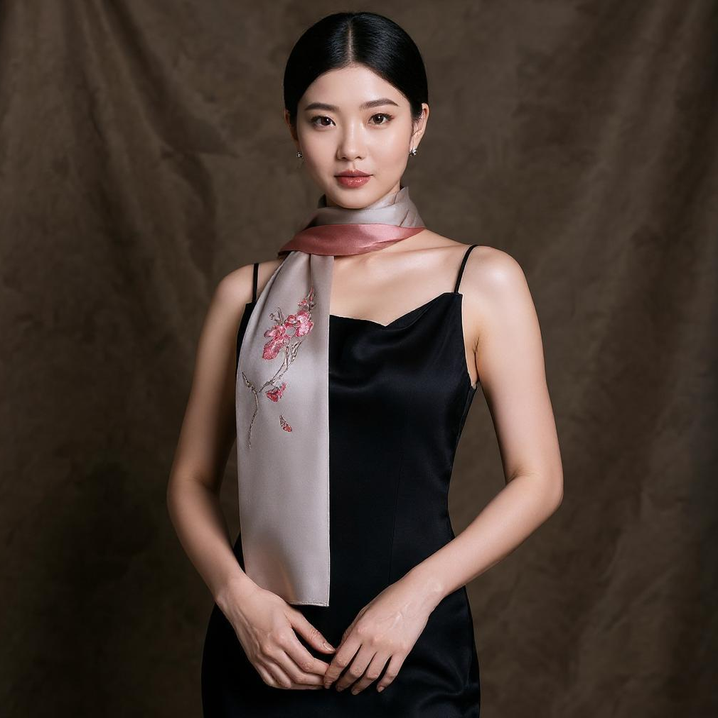 Floral Whispers Suzhou Embroidered Scarf Elegant Silk Wrap with Chinese Floral Design