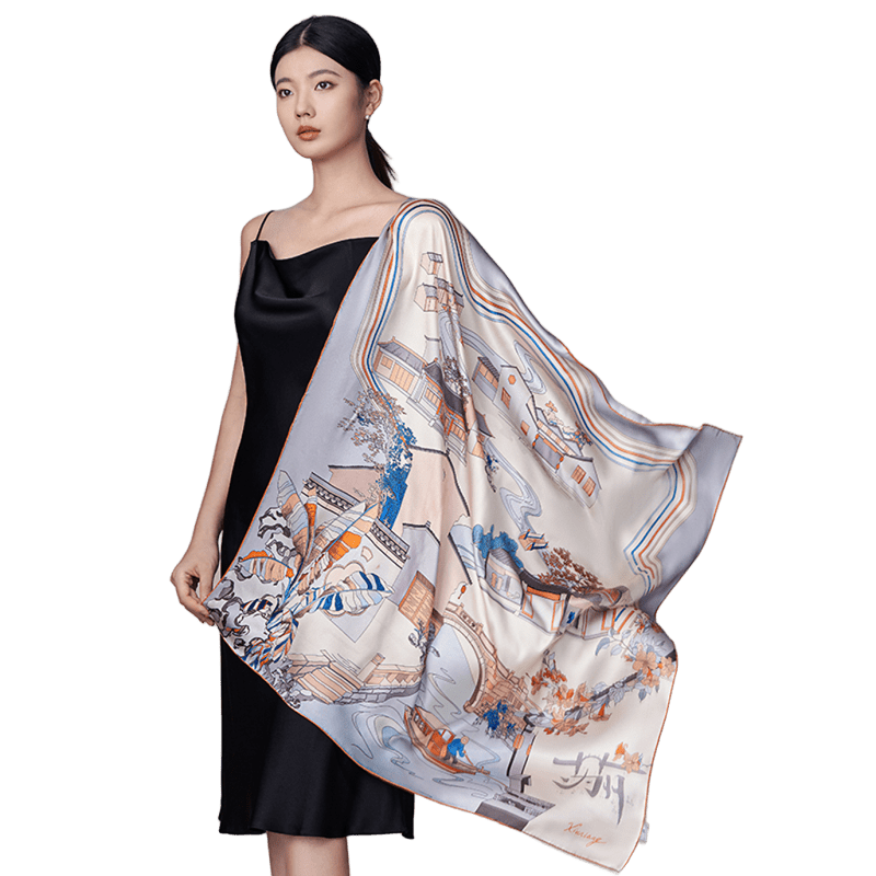 Whispers of Pingjiang Pure Mulberry Silk Scarf Timeless Heritage Design