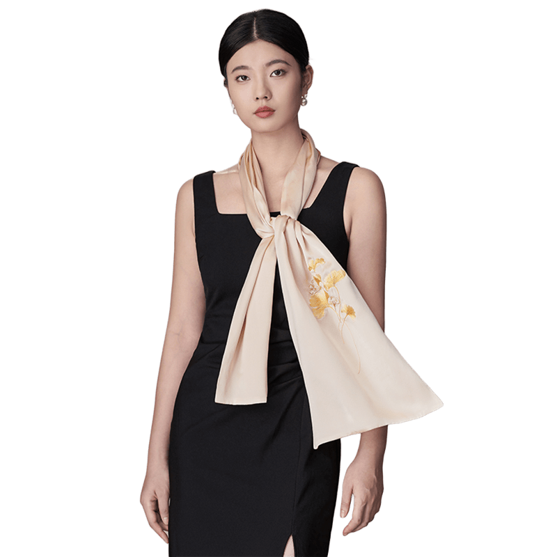 Floral Whispers Suzhou Embroidered Scarf Elegant Silk Wrap with Chinese Floral Design