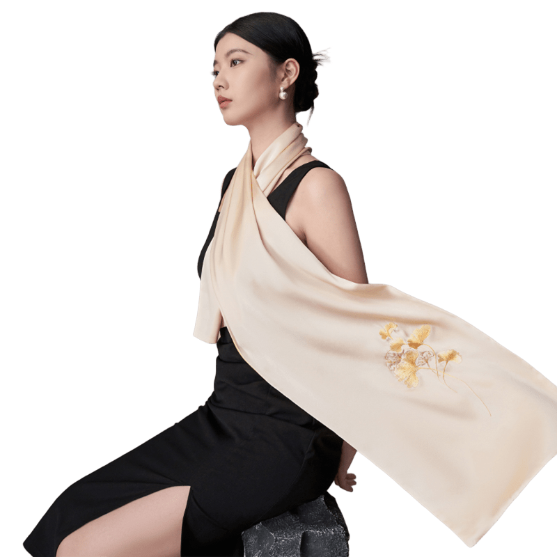 Floral Whispers Suzhou Embroidered Scarf Elegant Silk Wrap with Chinese Floral Design