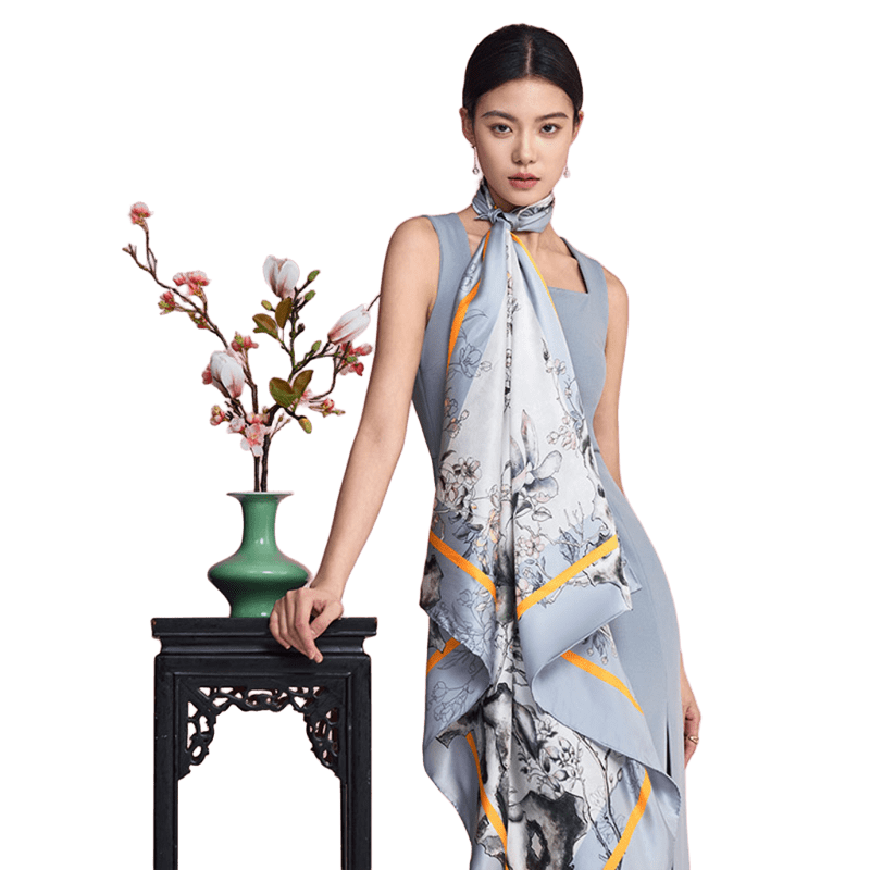 Hall of Harmony Pure Mulberry Silk Scarf Elegant Heritage Design