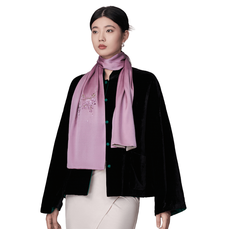 Floral Whispers Suzhou Embroidered Scarf Elegant Silk Wrap with Chinese Floral Design