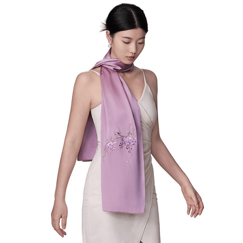 Floral Whispers Suzhou Embroidered Scarf Elegant Silk Wrap with Chinese Floral Design