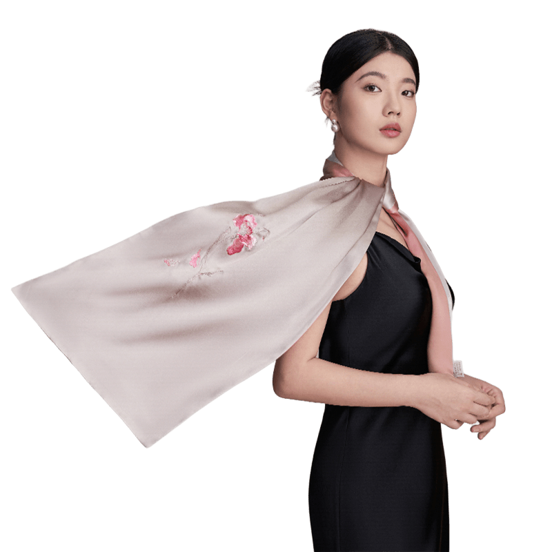 Floral Whispers Suzhou Embroidered Scarf Elegant Silk Wrap with Chinese Floral Design