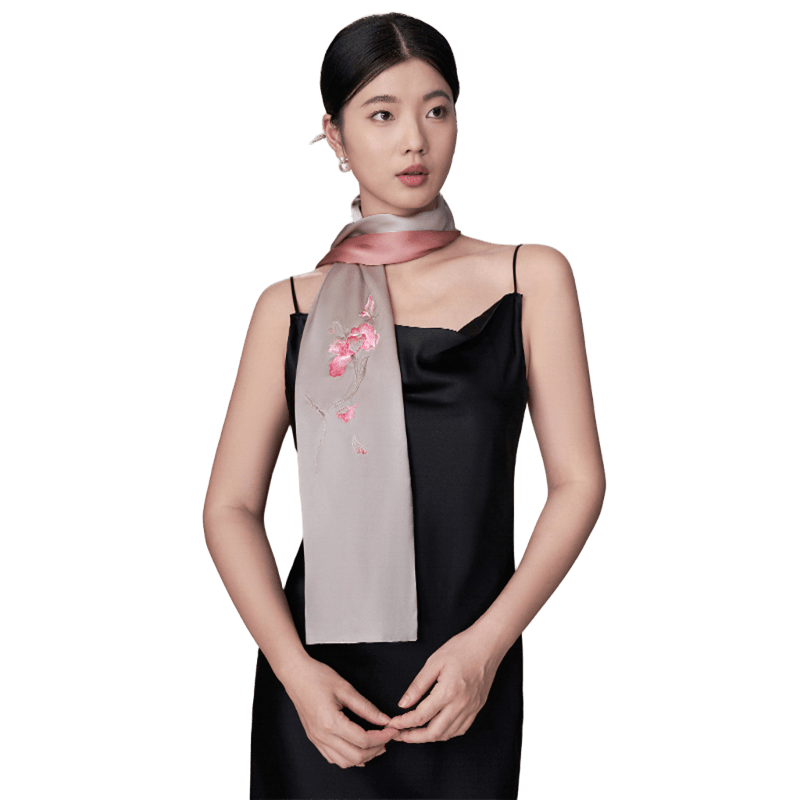 Floral Whispers Suzhou Embroidered Scarf Elegant Silk Wrap with Chinese Floral Design