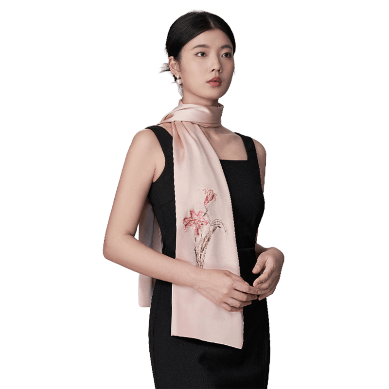 Floral Whispers Suzhou Embroidered Scarf Elegant Silk Wrap with Chinese Floral Design
