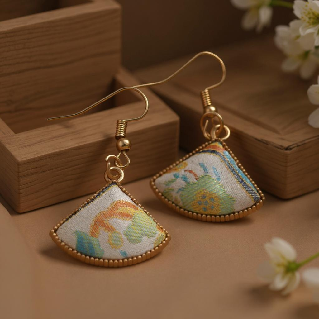 Song Brocade Earrings (Random Style) Chinese handwoven fabric Traditional elegance