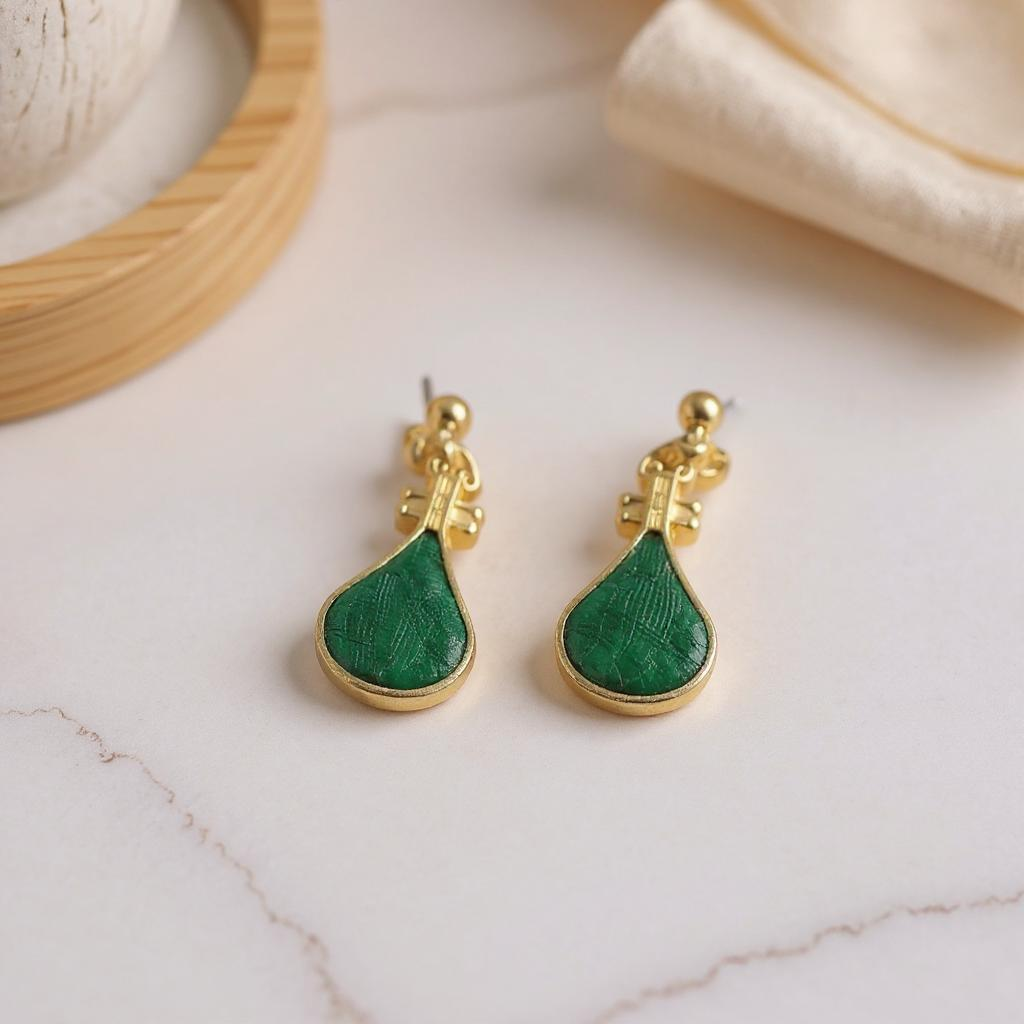 Lute Silhouette Pure Edition Kesi Silk Earrings Artisan Made Cultural Elegance