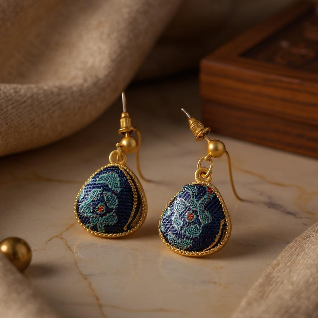 Vintage Style Song Brocade Silk Earrings Chinese Handwoven Fabric
