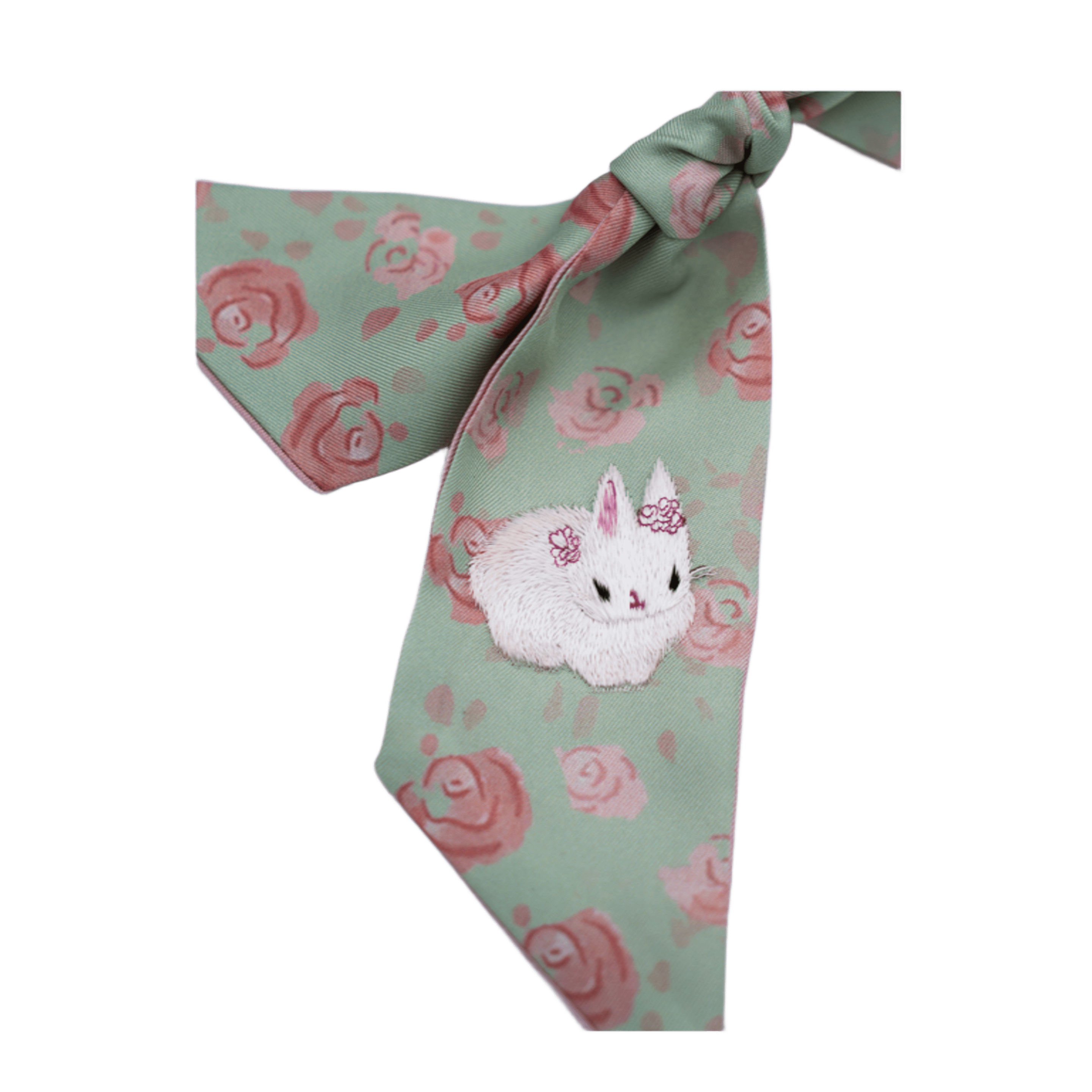 Moonlit Rabbit Suruo Edition Soft Green Real Silk Ribbon Luxury Handmade - CGC-ICH STORE
