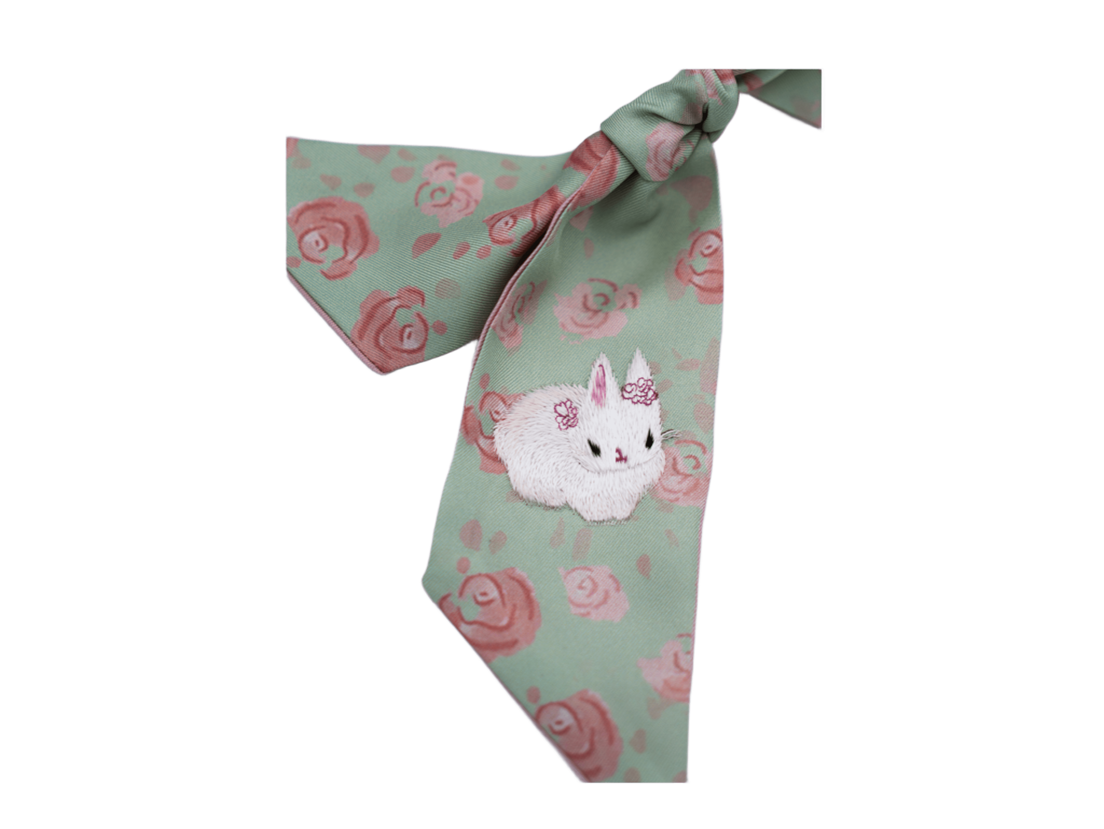 Moonlit Rabbit Suruo Edition Soft Green Real Silk Ribbon Luxury Handmade