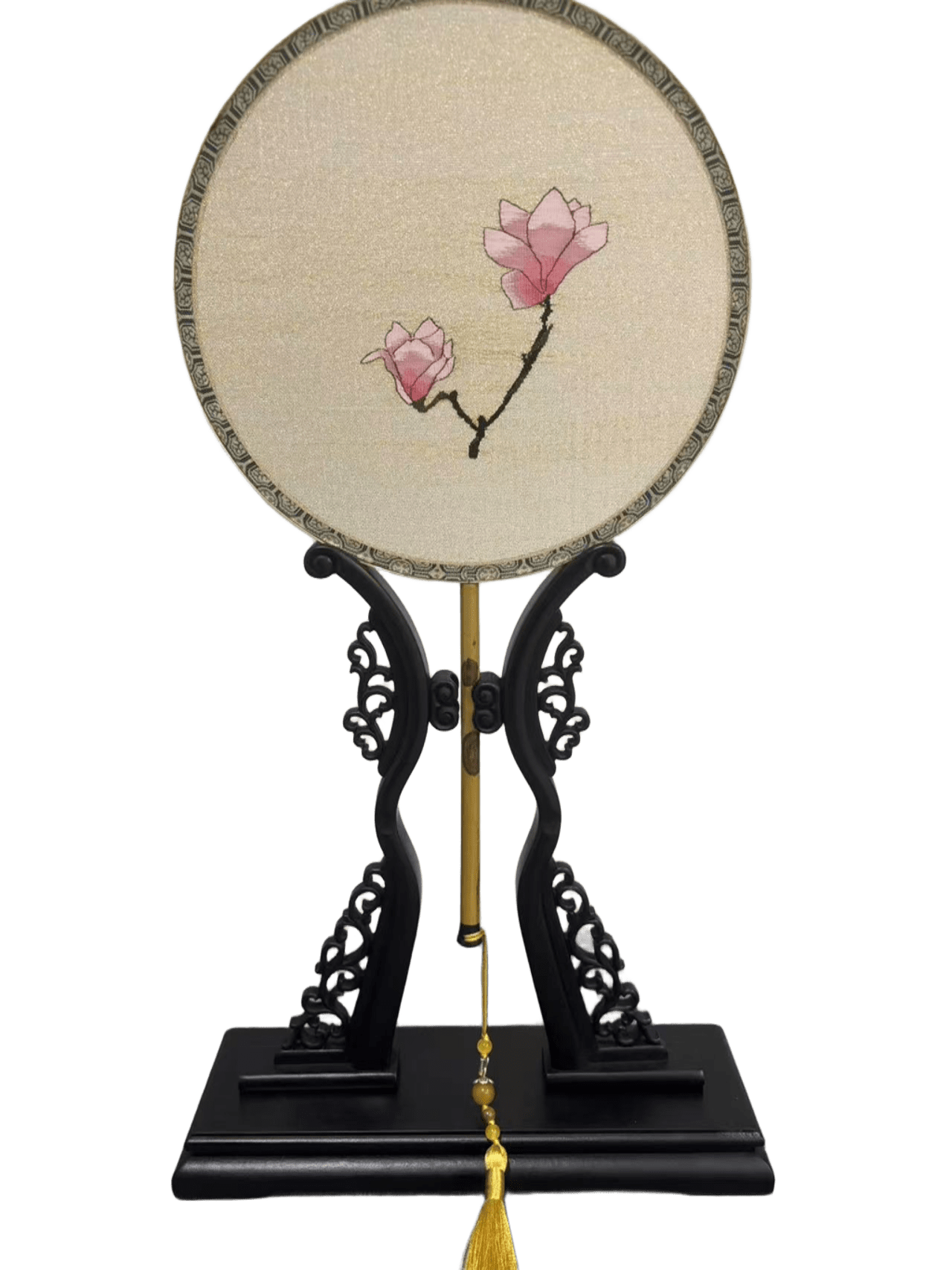 Blush Magnolia Handcrafted Kesi Silk Fan Elegant Chinese Floral Folding Fan