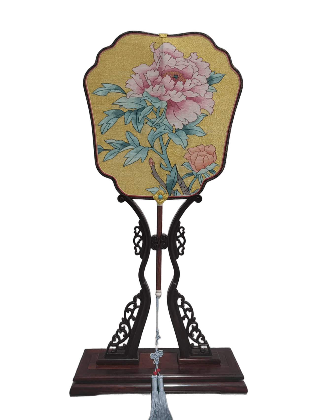 Regal Peony Handcrafted Kesi Silk Fan Timeless Heritage Design