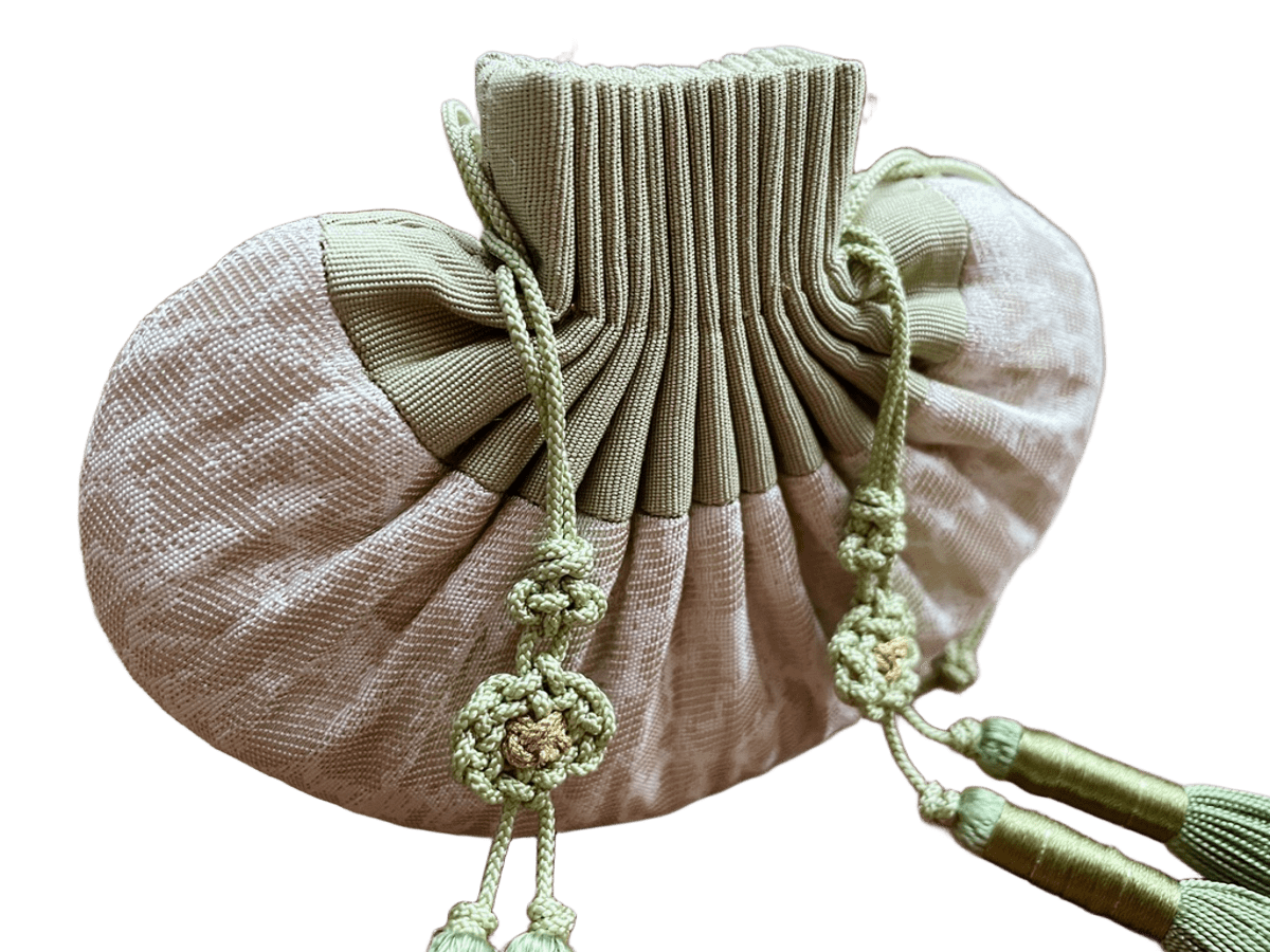 Welcoming Wealth Large Silk Drawstring Pouch Handmade Chinese Silk Bag